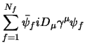 $\displaystyle \sum_{f=1}^{N_f} \bar{\psi}_f iD_{\mu}\gamma^{\mu} \psi_f$